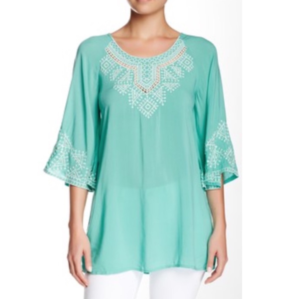 Teal Embroidered Dress Shirt/ Cover-Up (S)